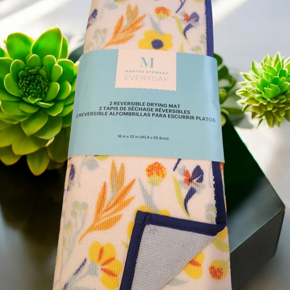 Martha Stewart Everyday Reversible S/2 Drying Mats Floral Flowers 16 x 22
